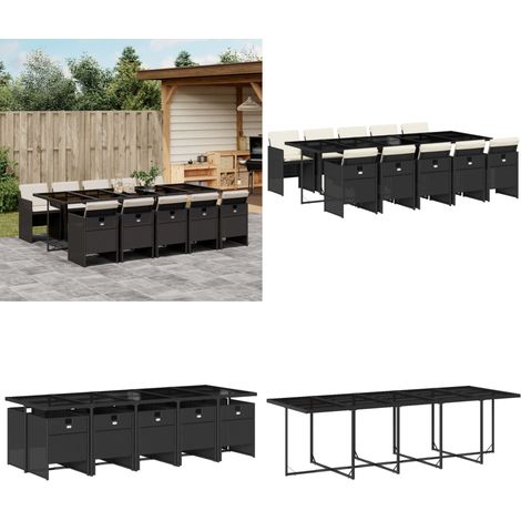 11-tlg. Garten-Essgruppe mit Kissen Schwarz Poly Rattan - Gartentisch - Gartenmöbelset - Outdoor Möbel - Esstisch - Gartenstühle - Home & Living