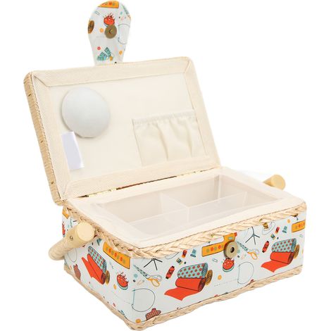 Boîte à couture orange légère et résistante, avec plateau amovible, idéale pour organiser fils, ciseaux et accessoires à la maison ou en voyage (1/4)