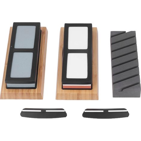 Kit de pierre à aiguiser double face avec socle guide-angle, lot combiné pour affûtage et polissage. (1/5)