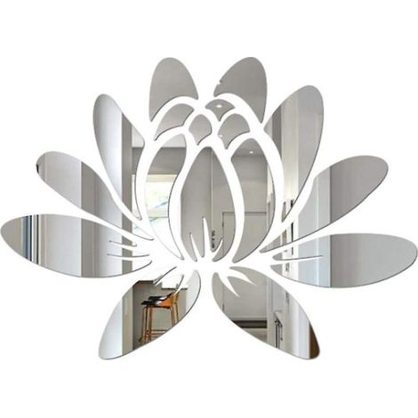 3d (argent) Lotus Acrylique Tiquette Murale Miroir Amovible Autocollant Cologique Pour Chambre Coucher, Salle De Bain (1/5)