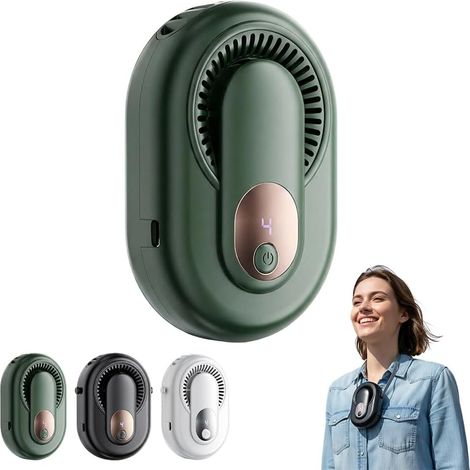 Ventilateur portable 360° pour le cou et la taille, sans pales, 5 vitesses, rechargeable par USB, mini ventilateur silencieux avec affichage LED, idéal pour les voyages en extérieur. (1/5)