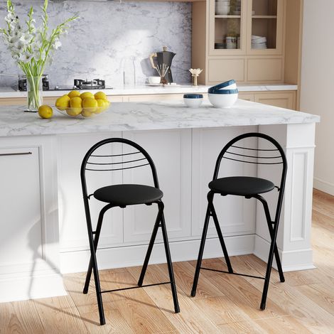Tabouret de bar pliable pratique avec dossier, adapté intérieur extérieur et divers espaces, 2 pièces, pieds noirs, assise en velours