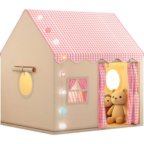 Tente de Jeu Enfants Intérieure avec Lumineuse Décorative, Rose à Carreaux Cabane Confortable pour Enfant et Tout-Petits, Cadeaux d'Anniversaire et de la Fête des Enfants pour Filles et Garçons (1/5)