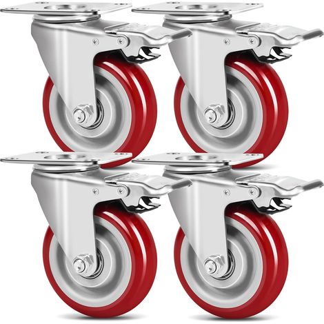 Lot de 4 Roulettes Pivotantes pour Meubles, Roulette Charge Lourde Avec Frein - 100 mm - 600 kg - Caoutchouc plein silencieux - Pour intérieur/extérieur (1/5)
