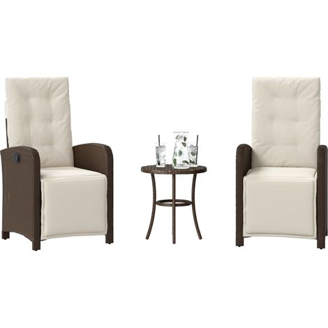 3-tlg. Bistro-Set mit Kissen Braun Poly Rattan (1/5)