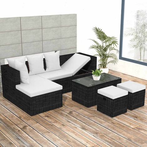 Salon de jardin 4 pcs Ensemble Table et Chaise de Jardin - avec coussins Résine tressée Noir BV169980 - BonneVie (1/5)