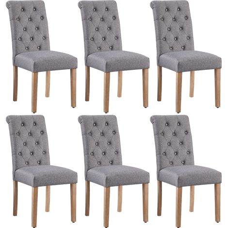 Yaheetech Lot de 6 Chaises de Salle à Manger avec Chêne Tissu Chaise de Salon Mobilier pour Bureau Cuisine Bar Réunion Hôtel 45,5 x 62 x 98,5cm Gris Foncé (1/5)