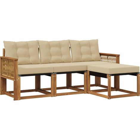 Set di divani da esterno con cuscino 4 pz  Salotto da Giardino Naturale e Beige (1/5)