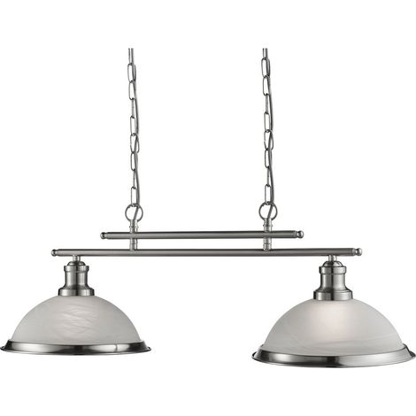 Searchlight Bistro - Suspension à 2 ampoules au plafond, argent satiné, verre acide, E27 (1/5)