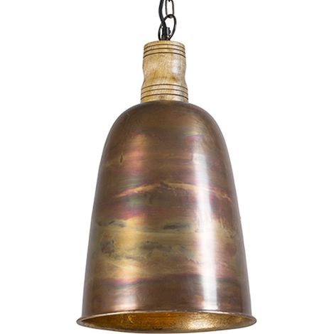 QAZQA Rústico Lámpara colgante vintage cobre con dorado - Burn Madera /Acero Redonda Adecuado para LED Max. 1 x 25 Watt