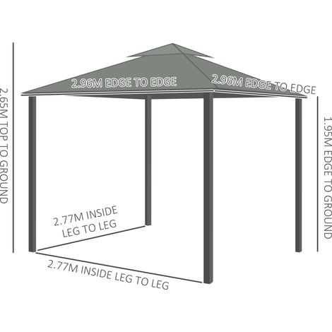 Gazebo de jardin,2,96 x 2,96 m,avec double toit,4 panneaux latéraux,moustiquaire,marquesse en aluminium polyester