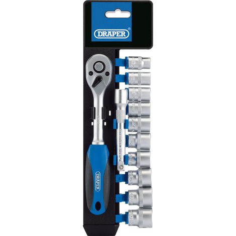 Draper 12-Piece 3/8" Square Drive Metric Socket and Ratchet Set (10-19mm) with Storage Rack (1/5)