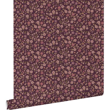 papier peint fleurs violet aubergine - ESTAhome (1/5)