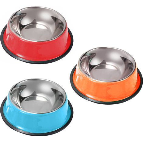 Lot de 3 gamelles pour chats et chiots en acier inoxydable, antidérapantes et colorées, adaptées pour la nourriture et l'eau des animaux de compagnie (1/5)
