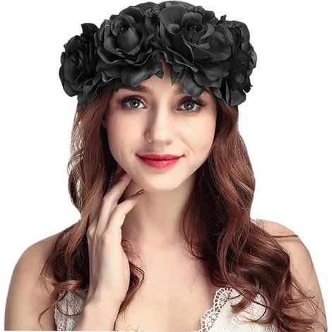 piezas diadema de rosas corona de flores corona para mujer tocado floral diadema gótica tocado disfraz fiesta cosplay Halloween Día de Muertos co (1/5)