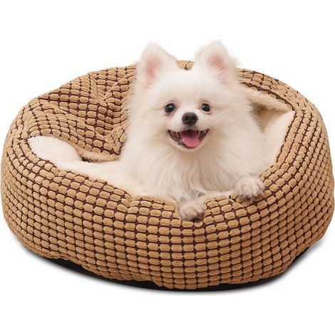 Rundes Plüsch Hundebett mit Decke, waschbar, rutschfest, Maisvlies Kaffee 60cm