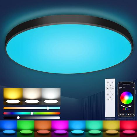Plafoniera LED dimmerabile tonda piatta nera 36W Lampada da soffitto con telecomando, RGB controllabile tramite app, 2700K-6500K Lampada da soffitto LED intelligente per camera da letto dei bambini Uf (1/5)