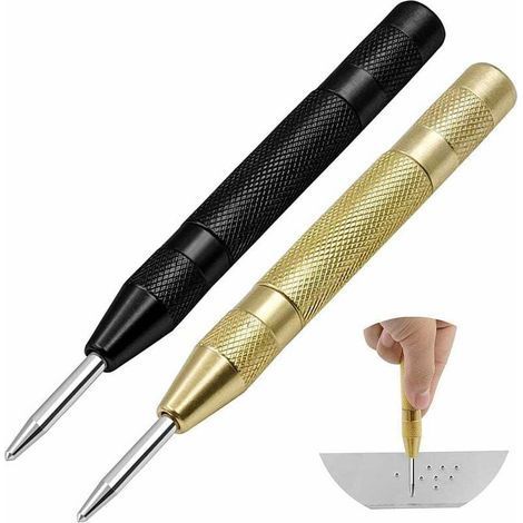 Set di 2 punzoni centrali automatici, punzone centrale automatico a impatto regolabile, punzoni centrali a molla per legno, pareti, plastica, metallo, acciaio inossidabile, vetro (1/5)