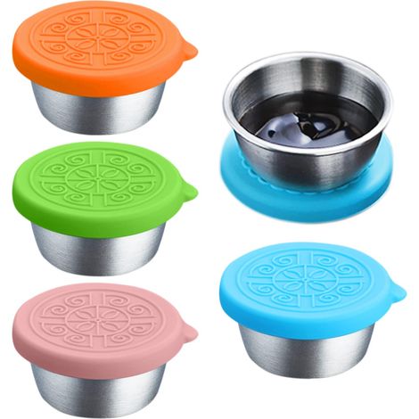 4-Piece Condiment Set - Stainless Steel Airtight Leak-Proof Condiment Containers with Silicone Lids - Snack Box Food Containers (1/5)