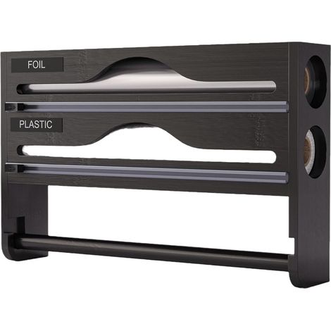 1 Distributeur 3 en 1, Bambou, Coupeur Intégré, Support Mural ou Tiroir, pour Film et Aluminium jusqu'à 30 cm