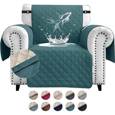 1 Housse de canapé imperméable, antidérapante, avec accoudoirs et poches latérales, pour animaux, 1 place, Vert (1/5)