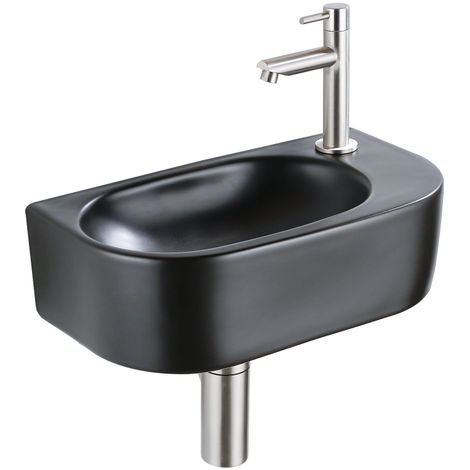 Fugaflow Efficiente Pietra Ensemble lavabo - 40x21.5x12cm - droite - lisse - semi-circulaire - 1 trou de robinet - céramique - robinet de lavabo inox