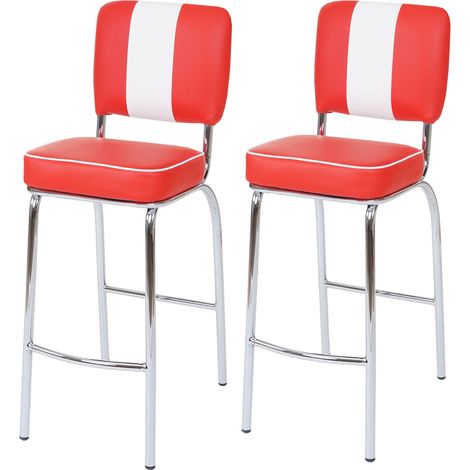 [NEUWERTIG] 2er-Set Barhocker Akita, Barstuhl Tresenhocker, Retro 50er Jahre Design, Kunstleder MVG rot-weiß