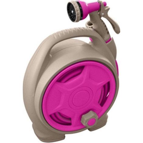 Jardibric - Mini dévidoir portable équipés 10M - Framboise et taupe - 10mm