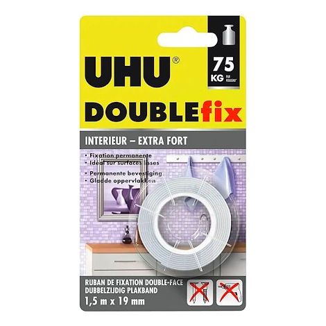 Ruban adhésif double-face Doublefix UHU ultra-fort - largeur 19 mm x Longueur 1,5 m - Résistance 75 kg