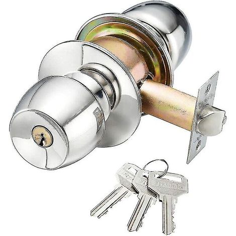 Serrure de porte avec clés, serrure ronde en acier inoxydable, serrure de porte extérieure, poignée de porte de salle de bain (1/5)
