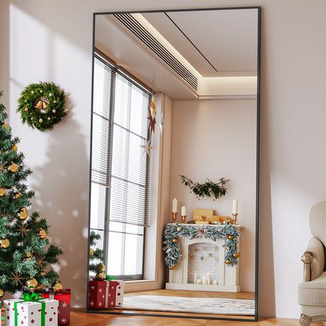 Koonmi miroir rectangulaire pleine hauteur - 100 x 218 cm - Mural ou sur pied - Noir