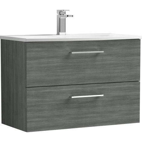 Balterley  Modern Bathroom 2 Soft Close Drawer Wall Hung Vanity & Basin, Anthracite, 800mm