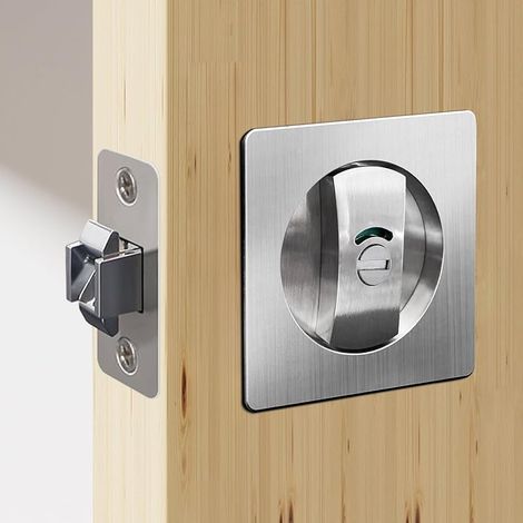 Serrures à mortaiser Serrure pour porte coulissante Serrure à cylindre carré Serrure de porte coulissante avec indicateurs de couleur Serrure de porte encastrée invisible, Argent, 66 mm (1/5)