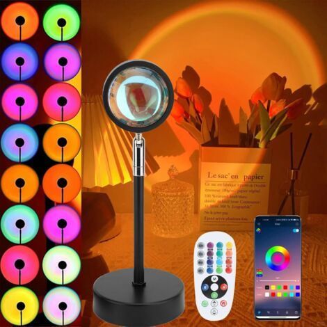 Sonnenuntergangslampe mit USB-Anschluss, Regenbogenlicht, höhenverstellbares LED-Nachtlicht, 24 Farben, 4 dynamische Modi, Selfie/Fotografie/Party - A (1/5)
