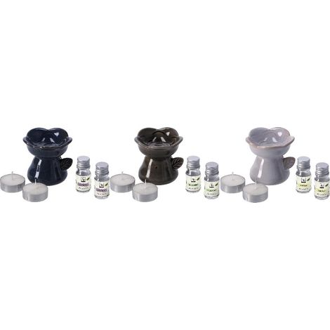 Set 1 Pezzo Bruciaessenze con 2 Tea Light e 2 Olio Profumato 5 ml 3 Colori (1/2)