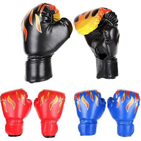 Gants de boxe unisexes en PU, motif flamme feu, protection mains pour combat, fitness, sanda, accessoire sportif de spectacle, 1 paire, adulte. (1/5)
