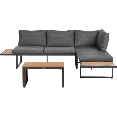Garden Corner Sofa with Table 4 Seater PIENZA Right Hand Light Brown/ Grey