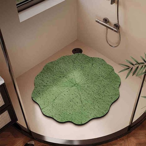 Tapis Douche Antiderapant en PVC, Fleurs de Lotus 3D (Feuille de Lotus 2,100cm) (1/5)