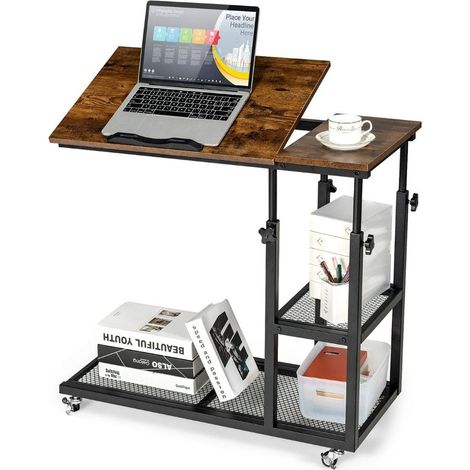 Mesa para portatil con altura e inclinacion ajustable mesa auxiliar de 3 niveles vintage (1/5)
