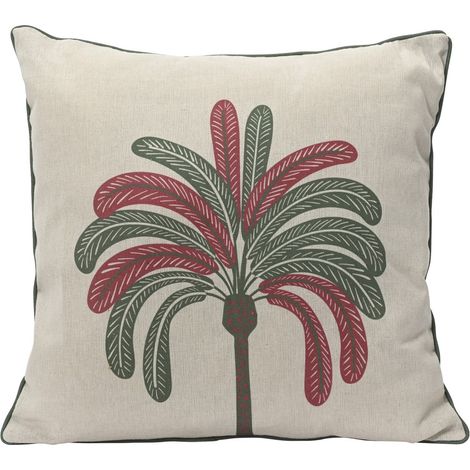 Kaemingk – Coussin d'extérieur motif palmier – Rose et vert, polyester-coton, 45 x 45 cm, épaisseur 3 cm
