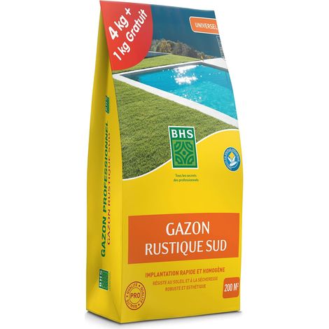 Gazon Rustique Sud 5 kg Soit 200 m² Semences Enrichies en Engrais Organique pour Une Implantation Rapide Et Homogène, Fabriqué en France (1/5)