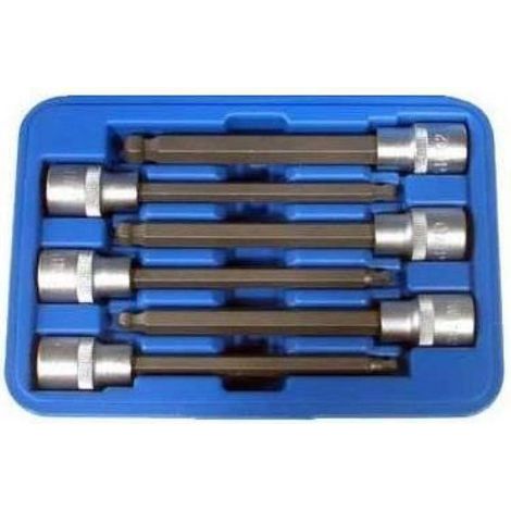 Douille BTR - 140 mm - 6 pans hexagonal - 5 mm à 12 mm - Embase 1/2 pouce - Lot de 6 douilles longues