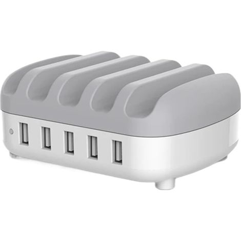 Station De Chargement USB Multi-Ports, Support, Adaptateur De Chargeur À Prises Multiples, Alimentation 5 USB A for Téléphone Portable Et Smartphone Sécurité Rapide(White) (1/5)