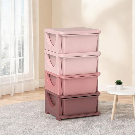 Meuble de rangement enfant rose 4 tiroirs amovibles 76 cm en PP (1/5)