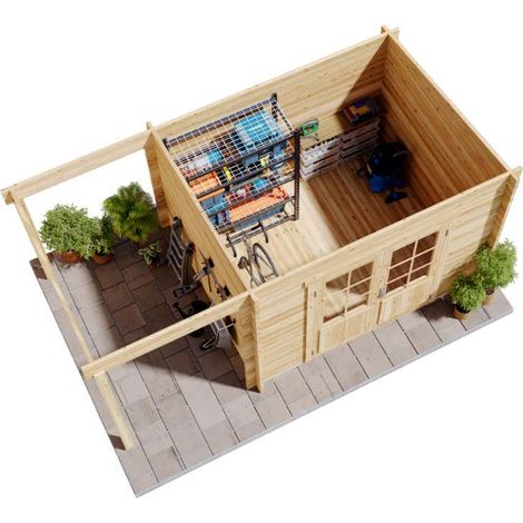 Alpholz Pultdach Gartenhaus Maria mit Schleppdach Gartenhaus aus Holz in Pinie, Holzhaus mit 28 mm Wandstärke inklusive Schleppdach, Blockbohlenhaus mit Montagematerial (1/5)