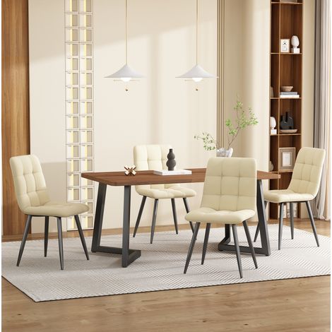 MEUBLIV Set tavolo da pranzo con 4 sedie noce e beige in MDF e metallo (1/5)