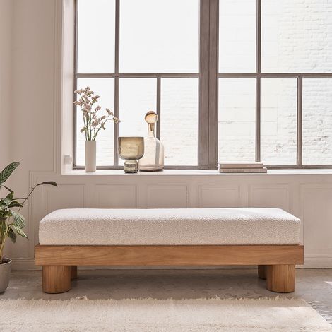 Banc en teck massif assise bouclette 140 cm (1/5)