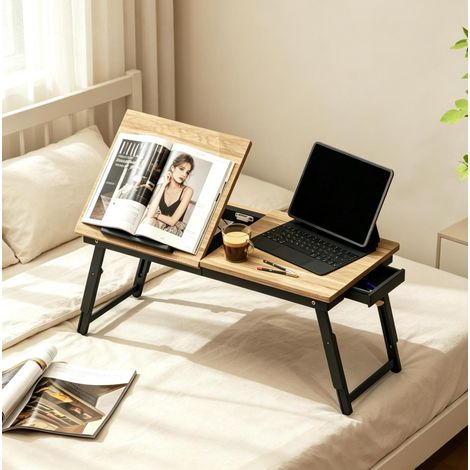 Verstellbarer und neigbarer Laptoptisch mit Schublade, schwarz und Eiche OKMYHOME (1/5)