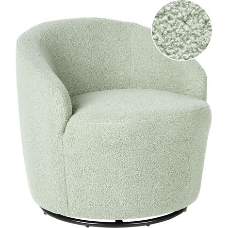 Poltrona con schienale curvo in tessuto bouclé verde chiaro pile base girevole 360° Davik