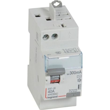 Interrupteur différentiel DX³-ID arrivée haut vis et départ haut automatique - 2P 230V 40A typeAC 300mA - 2 modules - LEGRAND